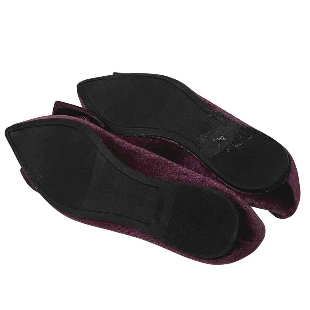 Old Navy Women Velvet Pointy Toe Flats Raisin Arizona Purple Bow Sz 8.5 Coquette